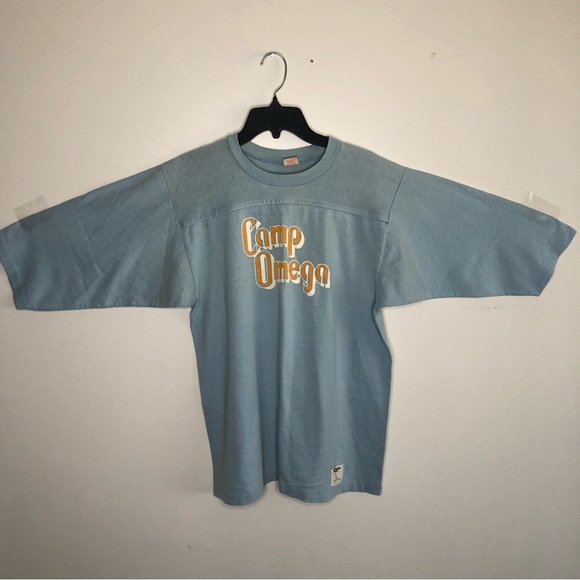 VINTAGE | COLLEGIATE PACIFIC Camp Omega Football Jersey Blue Size Large - Picture 3 of 11
